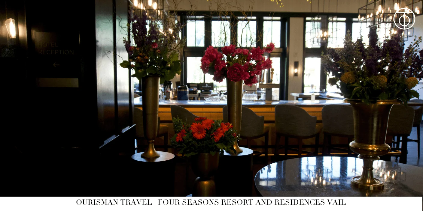 Four Seasons Vail lobby with natural wood and stone details