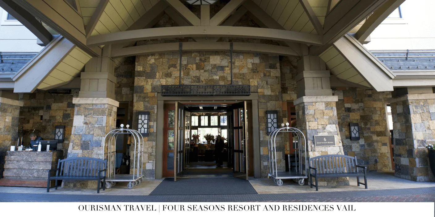 Four Seasons Vail entrance drive with stone architecture