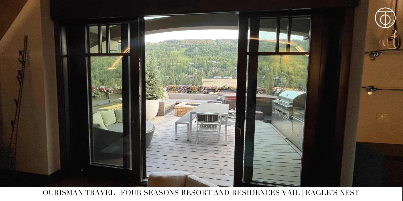 Private terrace at Eagles Nest Residence overlooking Vail