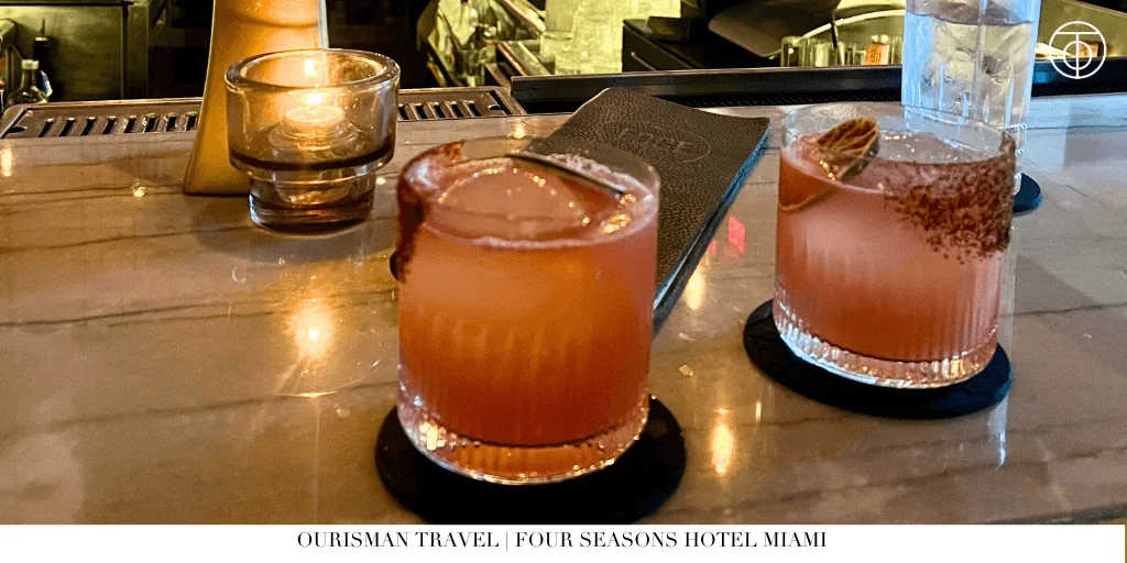 Watermelon margarita cocktail at Edge bar at Four Seasons Hotel Miami.