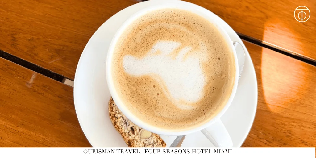 Latte with heart latte art served at Four Seasons Hotel Miami.
