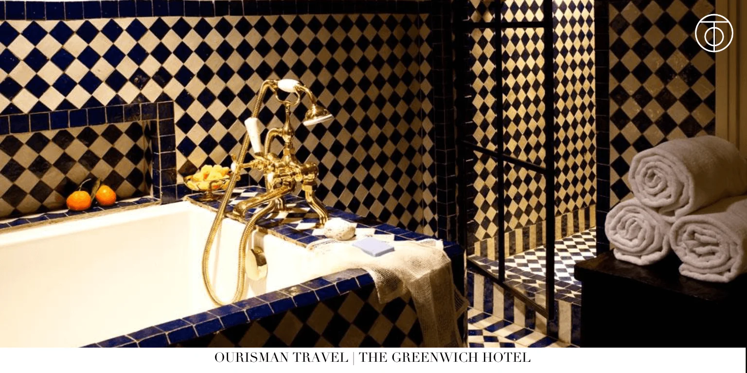 The Greenwich Hotel bathroom with patterned tile New York
