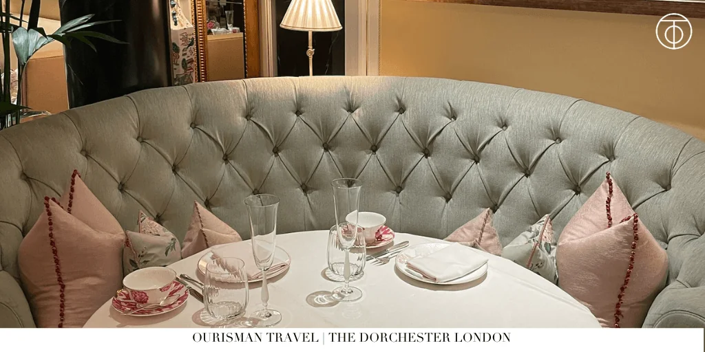 The Dorchester London restaurant seating with tufted banquette