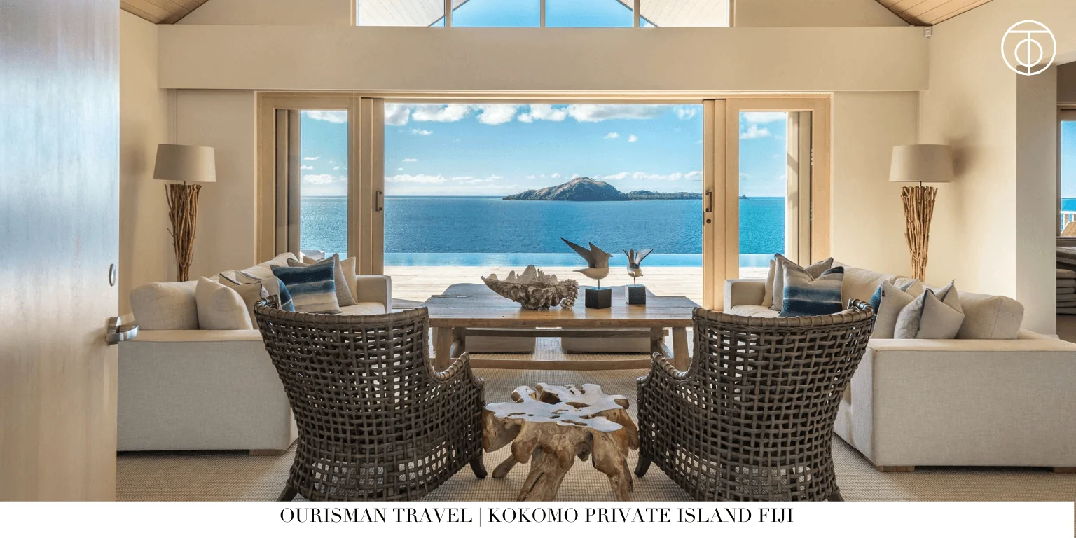 Kokomo Private Island villa interior with ocean view Fiji
