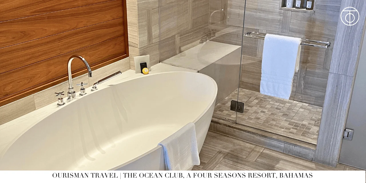 Four Seasons Ocean Club Bahamas soaking tub and marble bathroom
