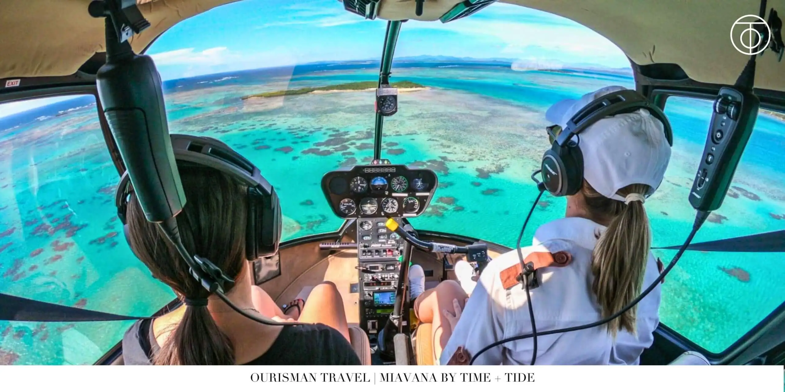 Helicopter arrival at Miavana private island in Madagascar