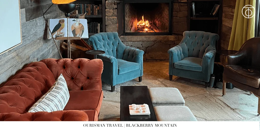 Lounge area with fireplace at Blackberry Mountain Tennessee