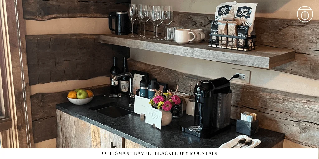 In-room coffee and refreshment station at Blackberry Mountain Tennessee