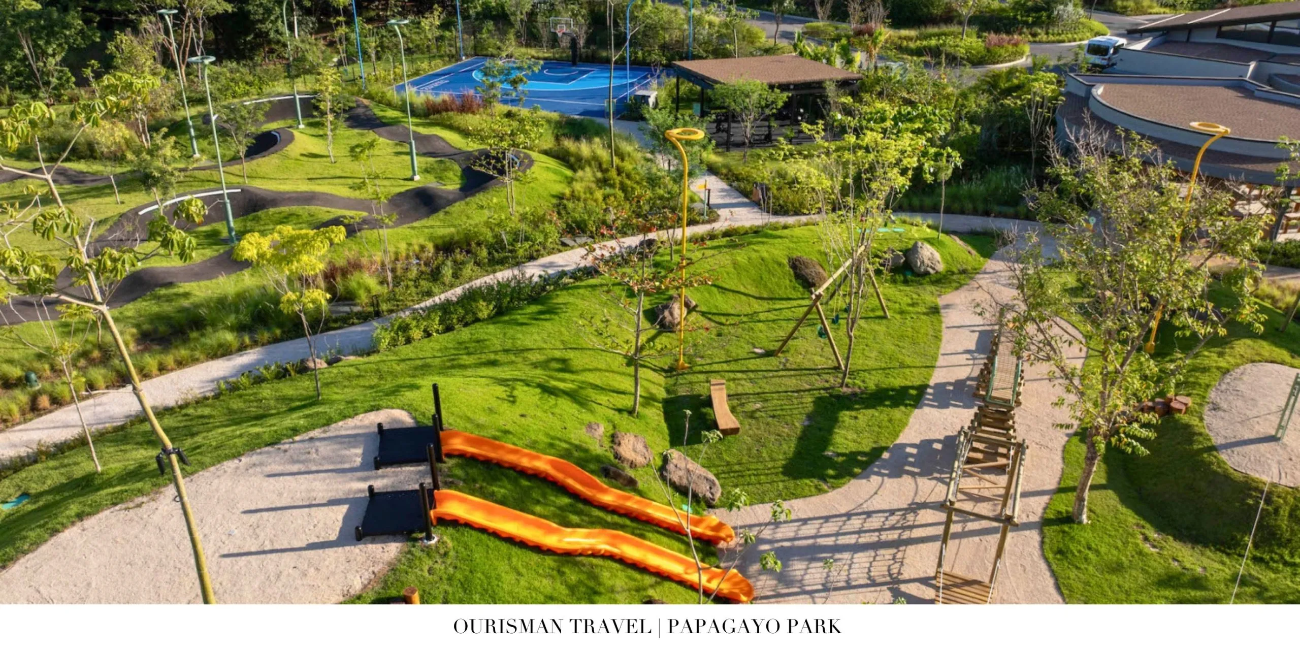 Papagayo Park waterpark and kids adventure zone with zipline playground and tropical landscaping