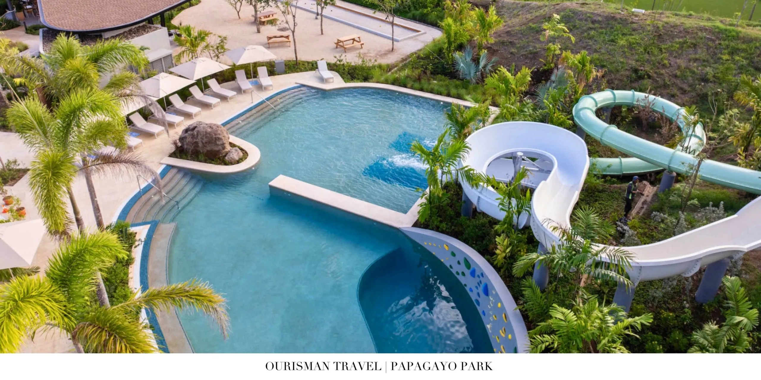Waterpark at Papagayo Park in Peninsula Papagayo Costa Rica with slides and tropical landscaping