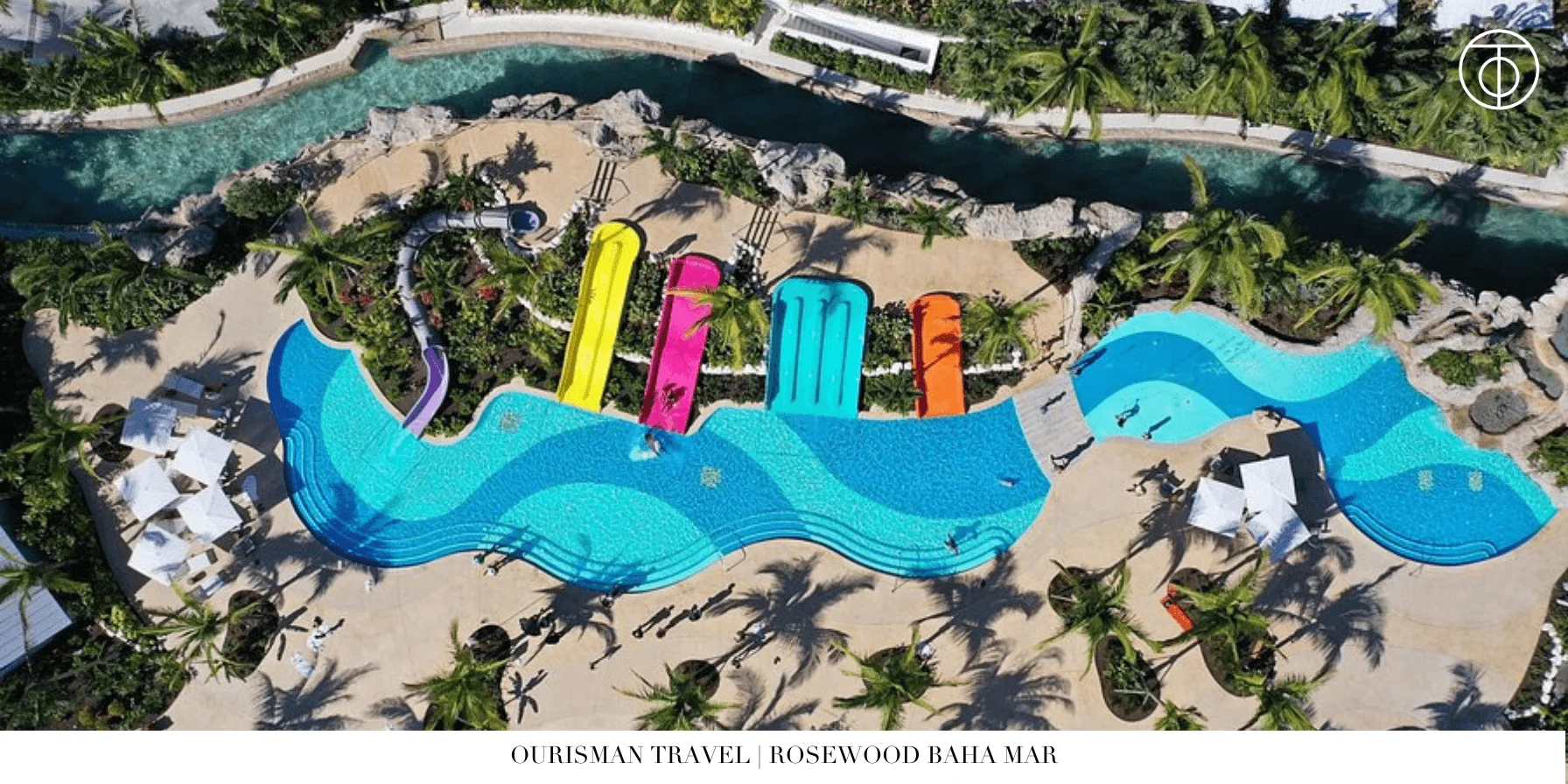 Colorful waterslides at Baha Bay waterpark in the Bahamas