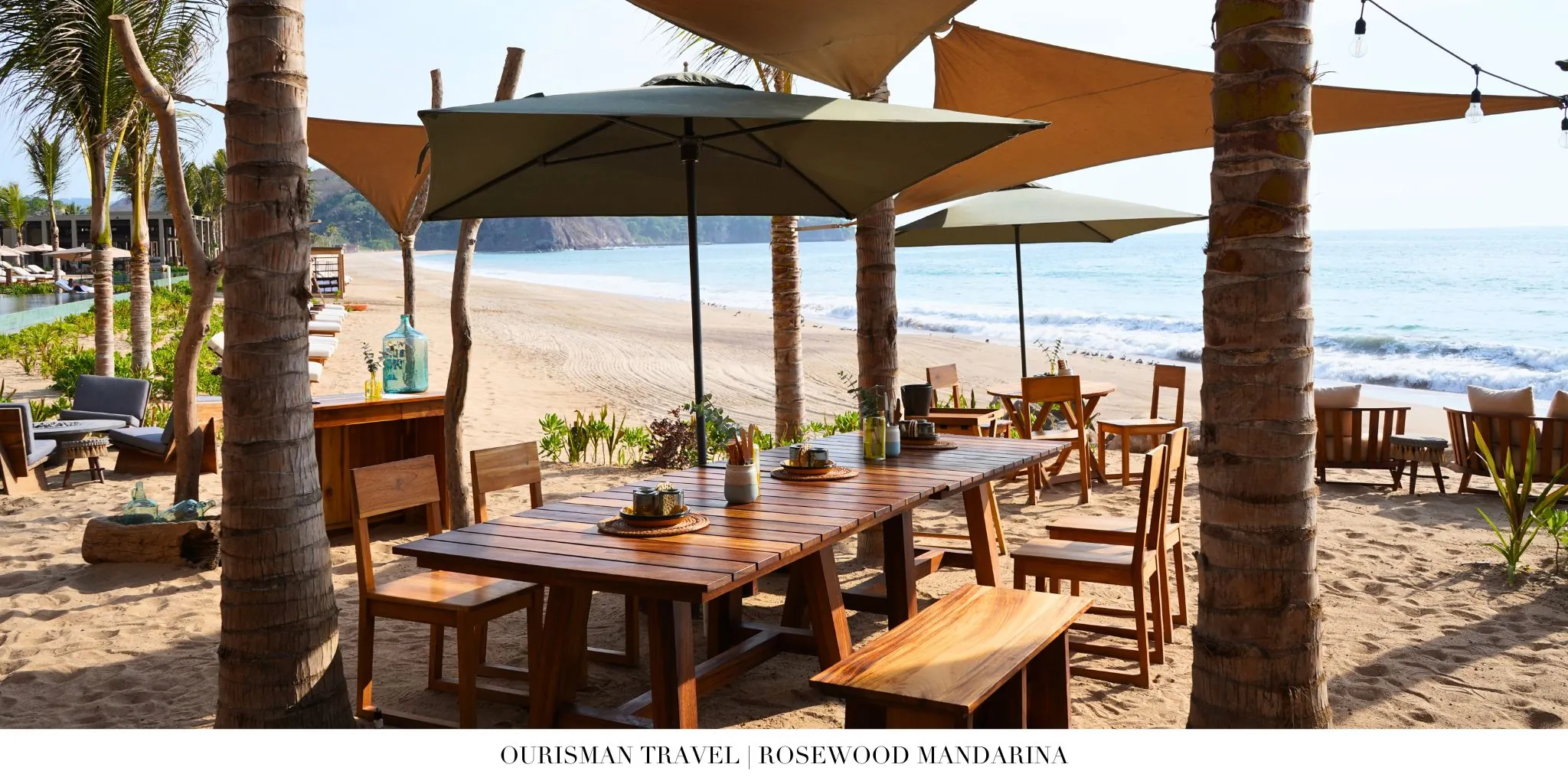 Rosewood Mandarina beachfront restaurant with open-air seating and tropical ambiance