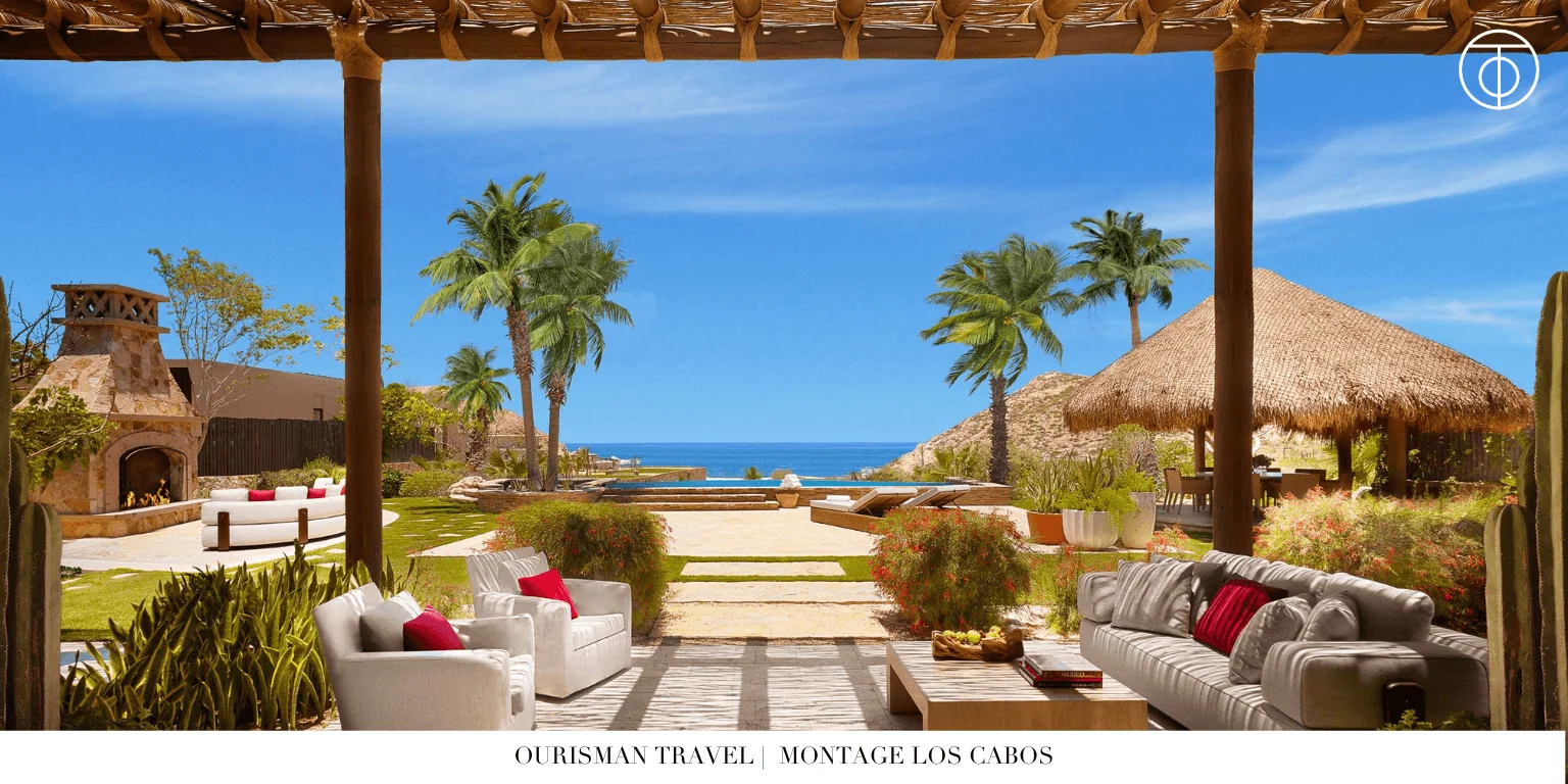 Outdoor living space with ocean view at Montage Los Cabos