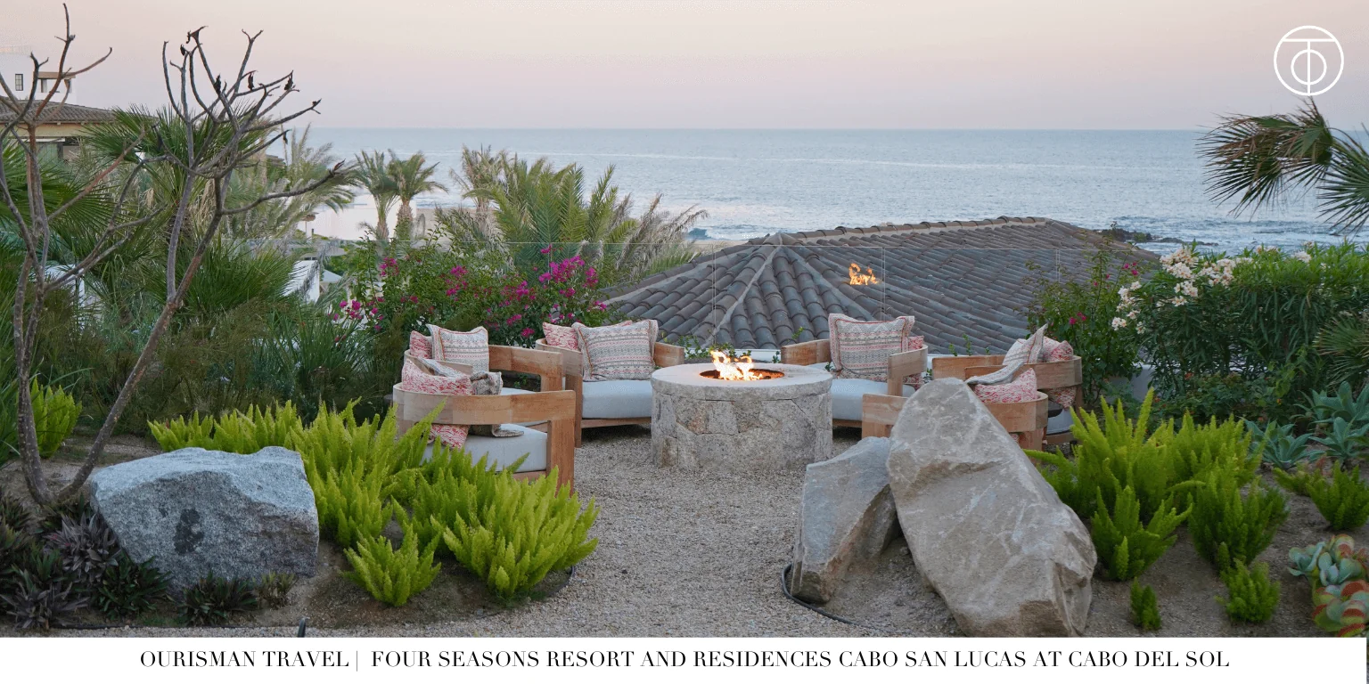 Outdoor dining terrace at Four Seasons Cabo Del Sol overlooking the ocean