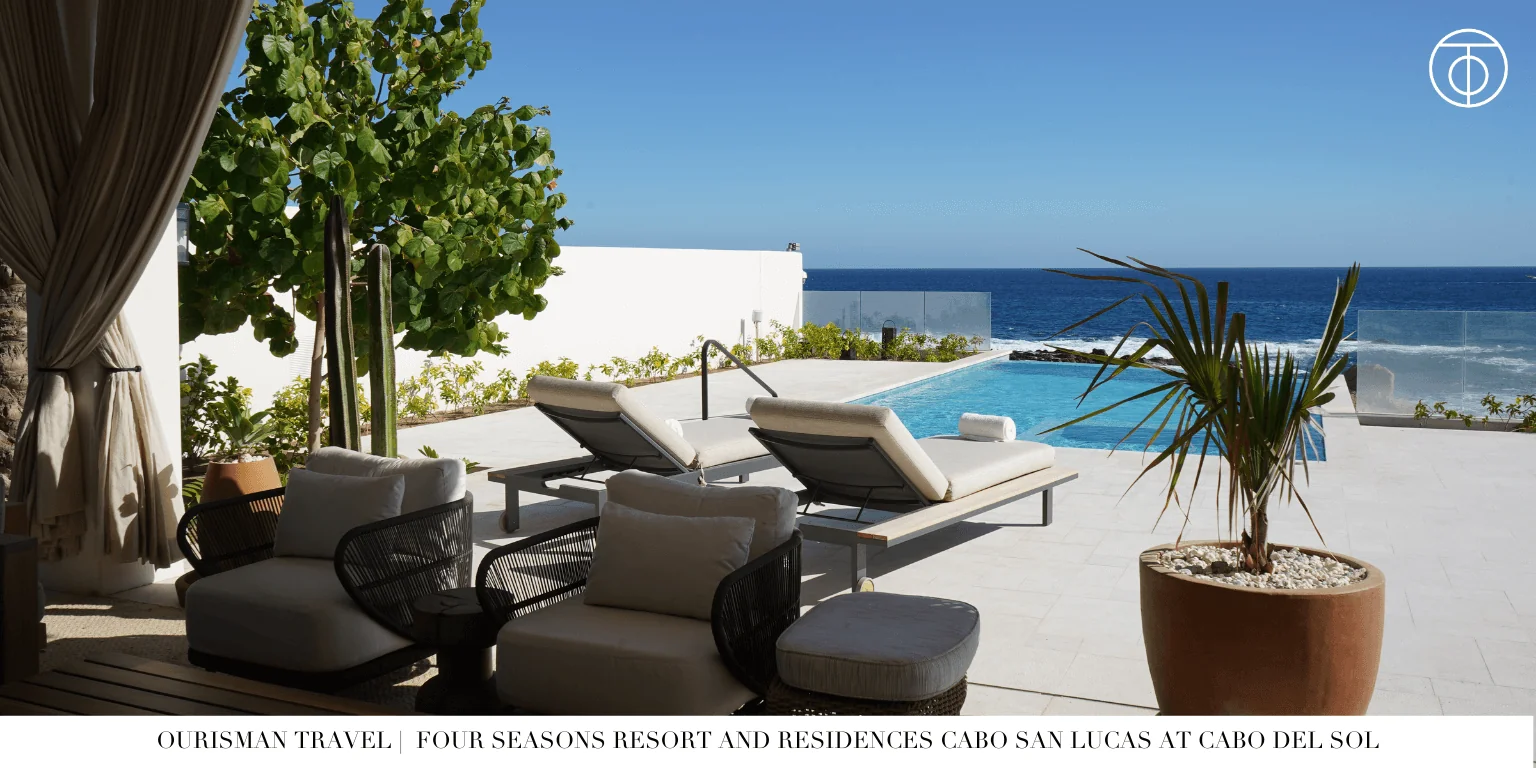 Poolside seating and cabanas at Four Seasons Cabo Del Sol