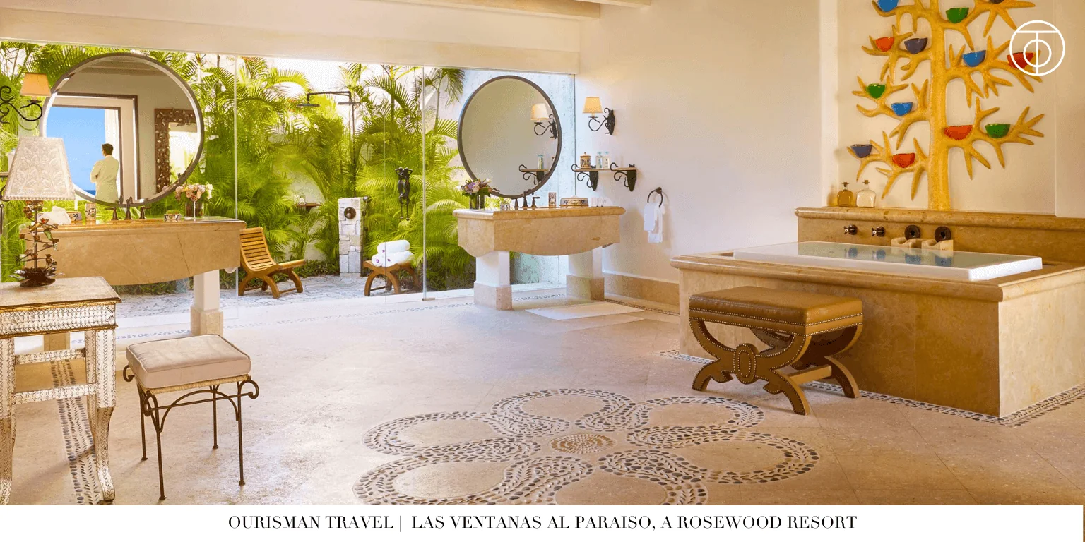 Spa bathroom with soaking tub and outdoor view at Las Ventanas al Paraíso