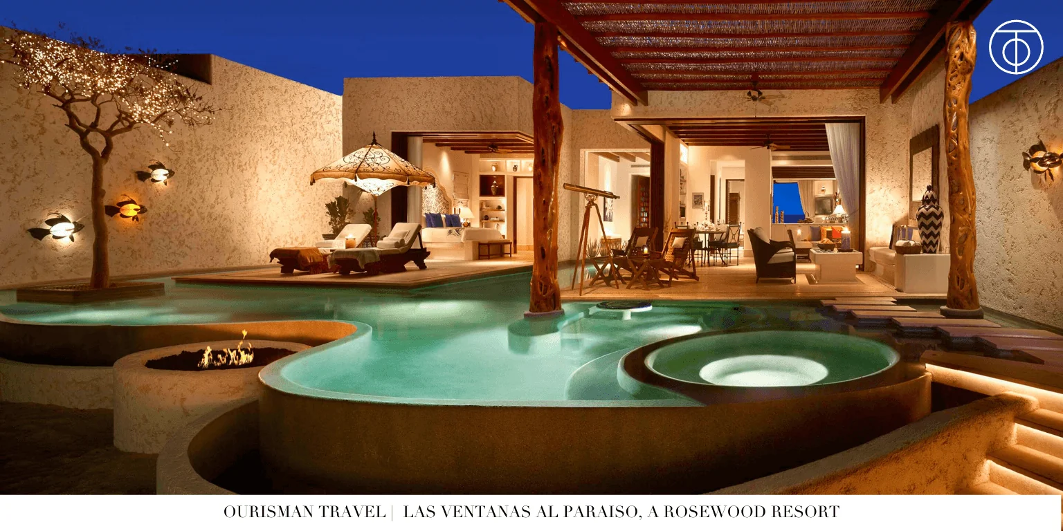 Private villa pool with shaded terrace at Las Ventanas al Paraíso