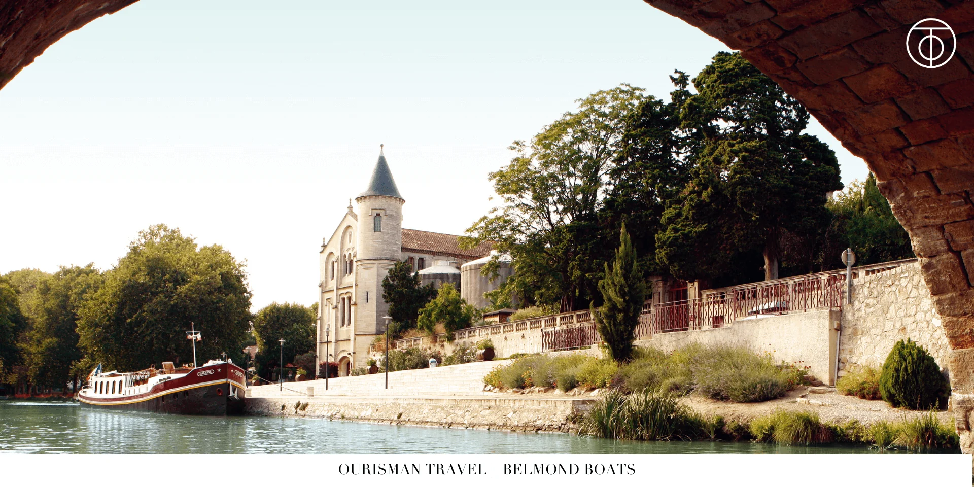 Historic village and church along a canal route