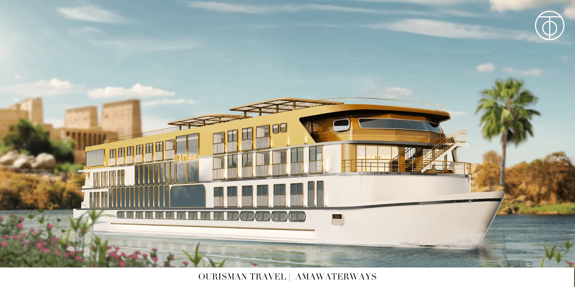 AmaWaterways river cruise ship exterior with balcony staterooms on a European river