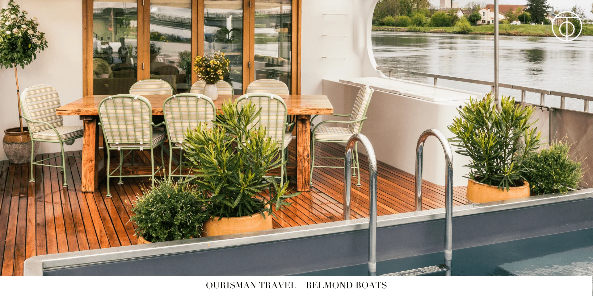 Outdoor deck seating on a Belmond luxury barge in France