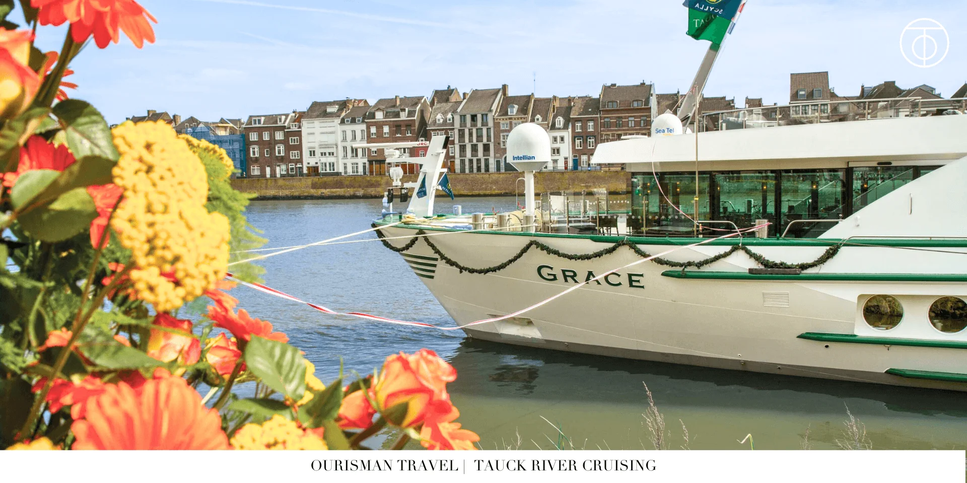 AmaWaterways river cruise ship docked along a European river