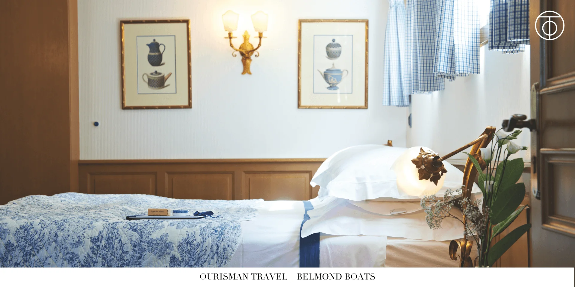 Bedroom suite inside a Belmond luxury barge