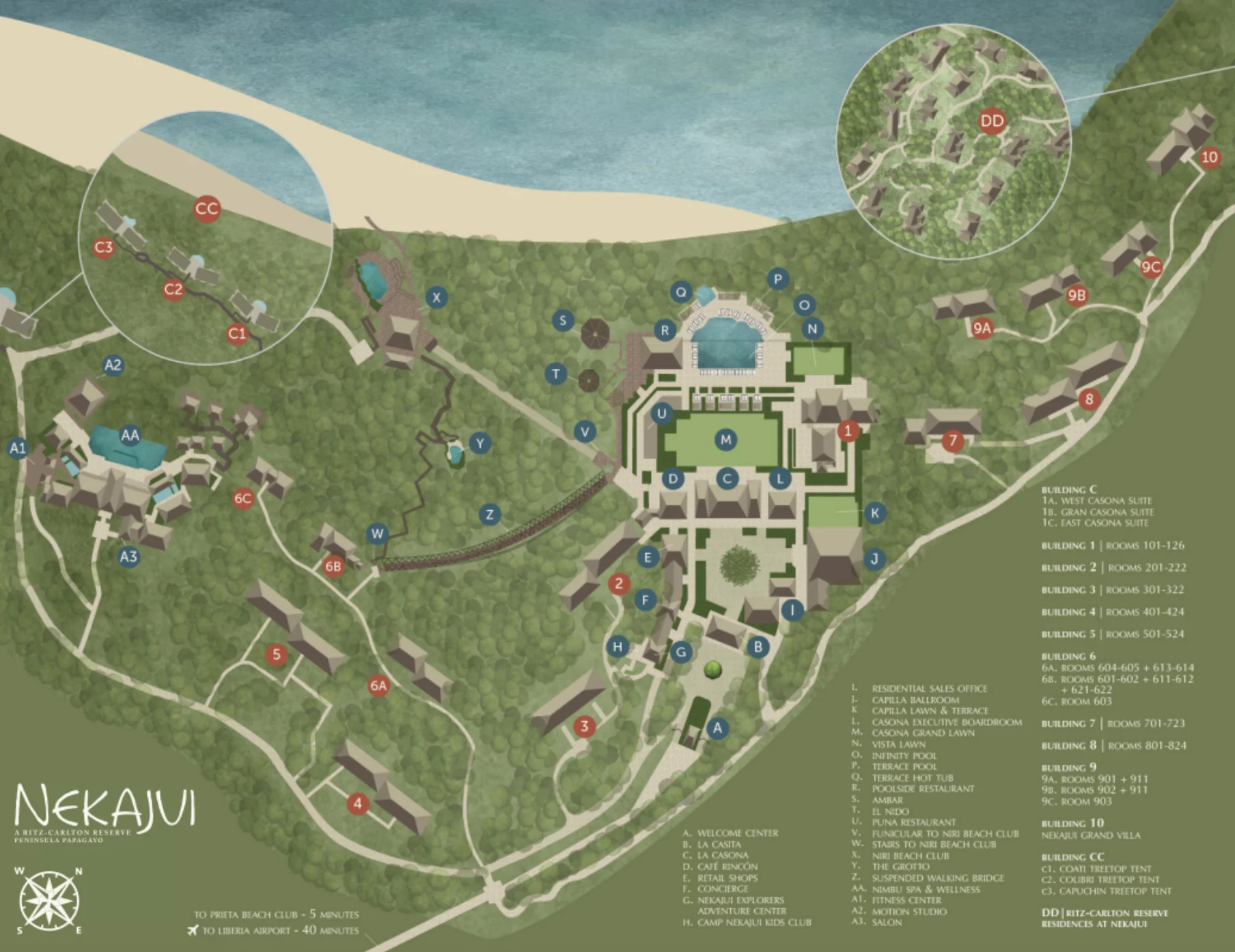 Resort map at Nekajui, a Ritz Carlton Reserve in Costa Rica