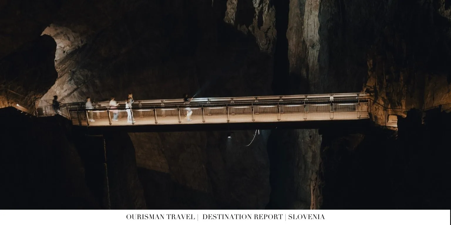 Postojna Cave limestone formations and underground river Slovenia