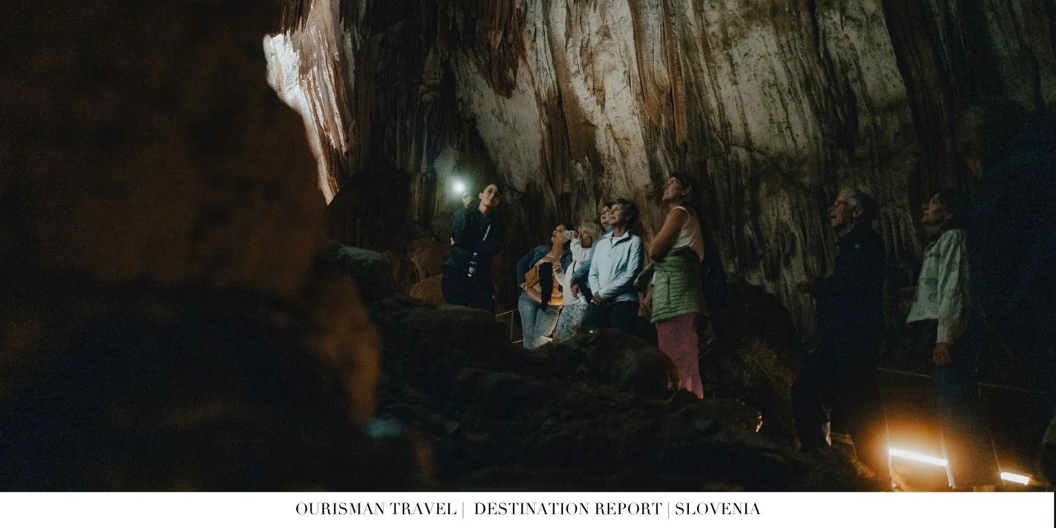 Postojna Cave limestone formations and underground river Slovenia