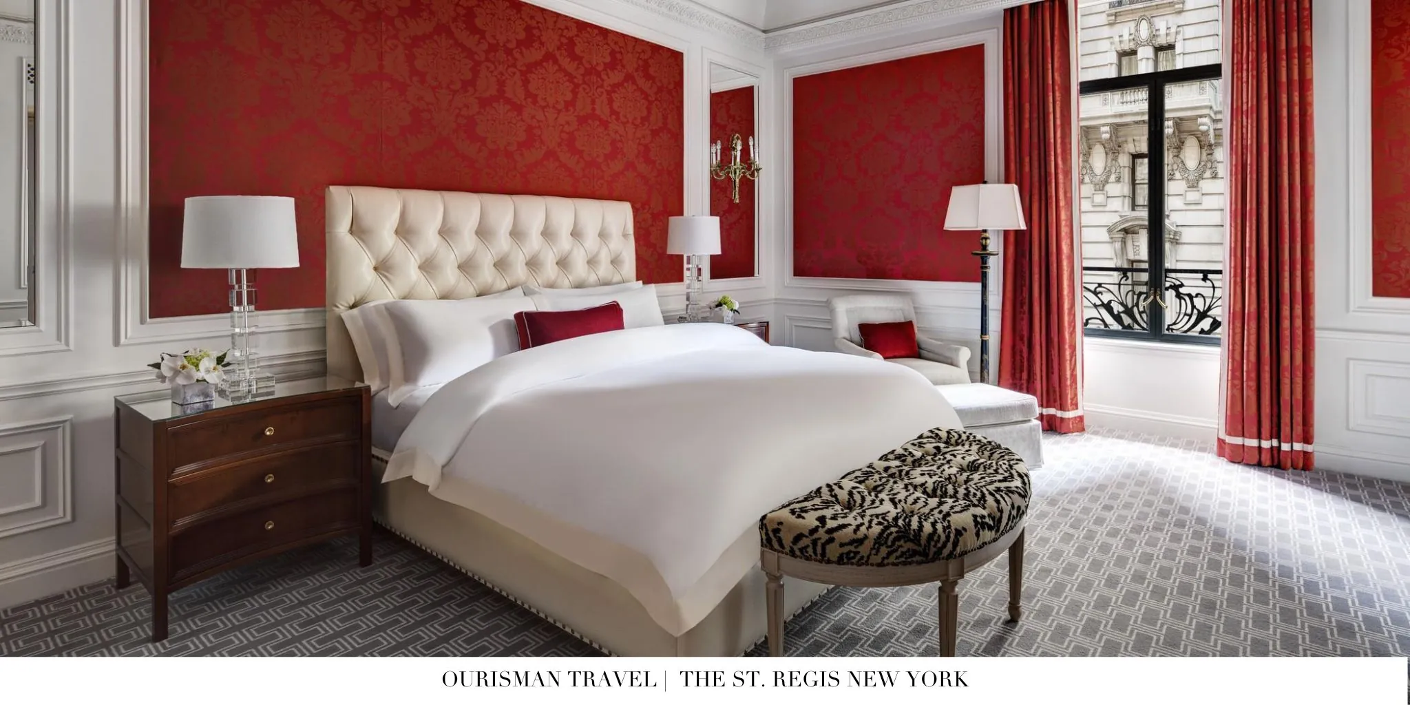 The St. Regis New York Red Wallpaper in Bedroom