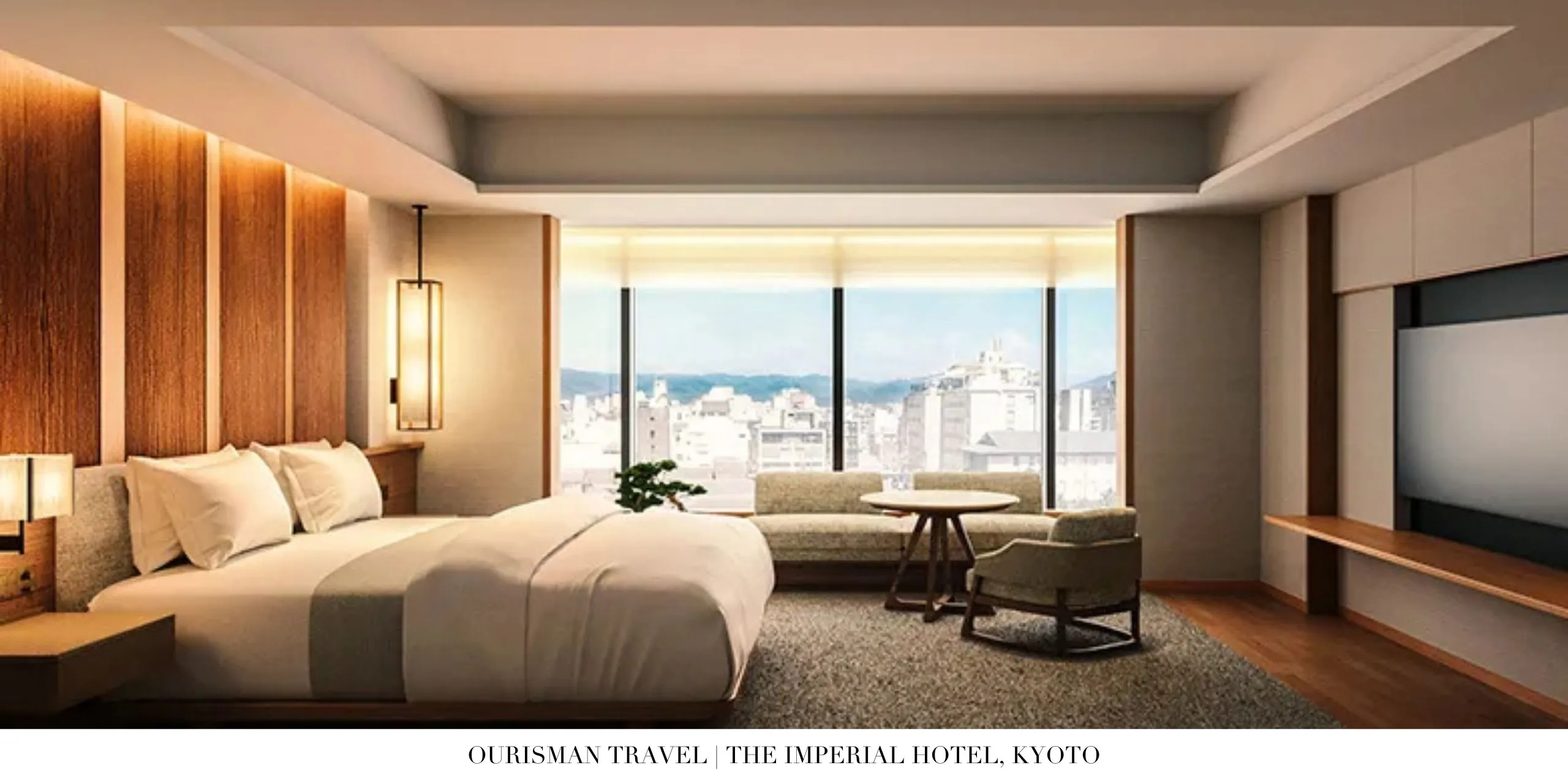 Bedroom with modern Japanese décor at The Imperial Hotel Kyoto