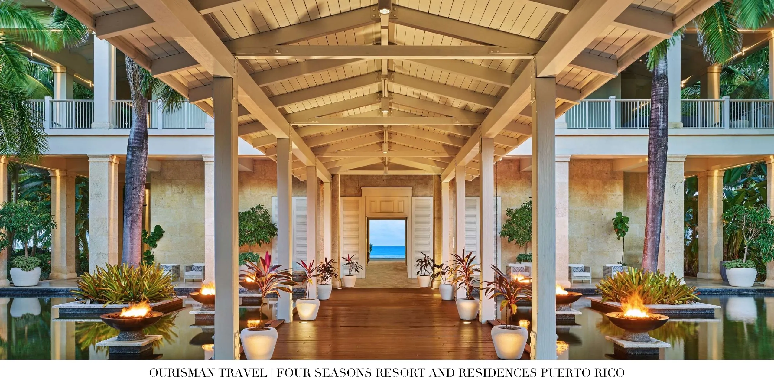 Open-air lobby lounge with tropical décor at Four Seasons Puerto Rico