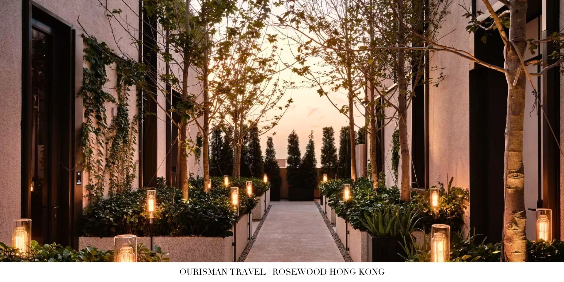 Exterior view of Rosewood Hong Kong with modern skyline and Victoria Harbour in the background