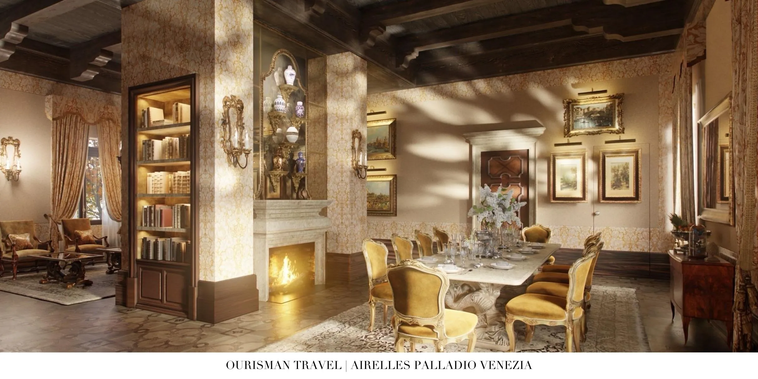 Ornate common lounge with Venetian details at Airelles Venezia