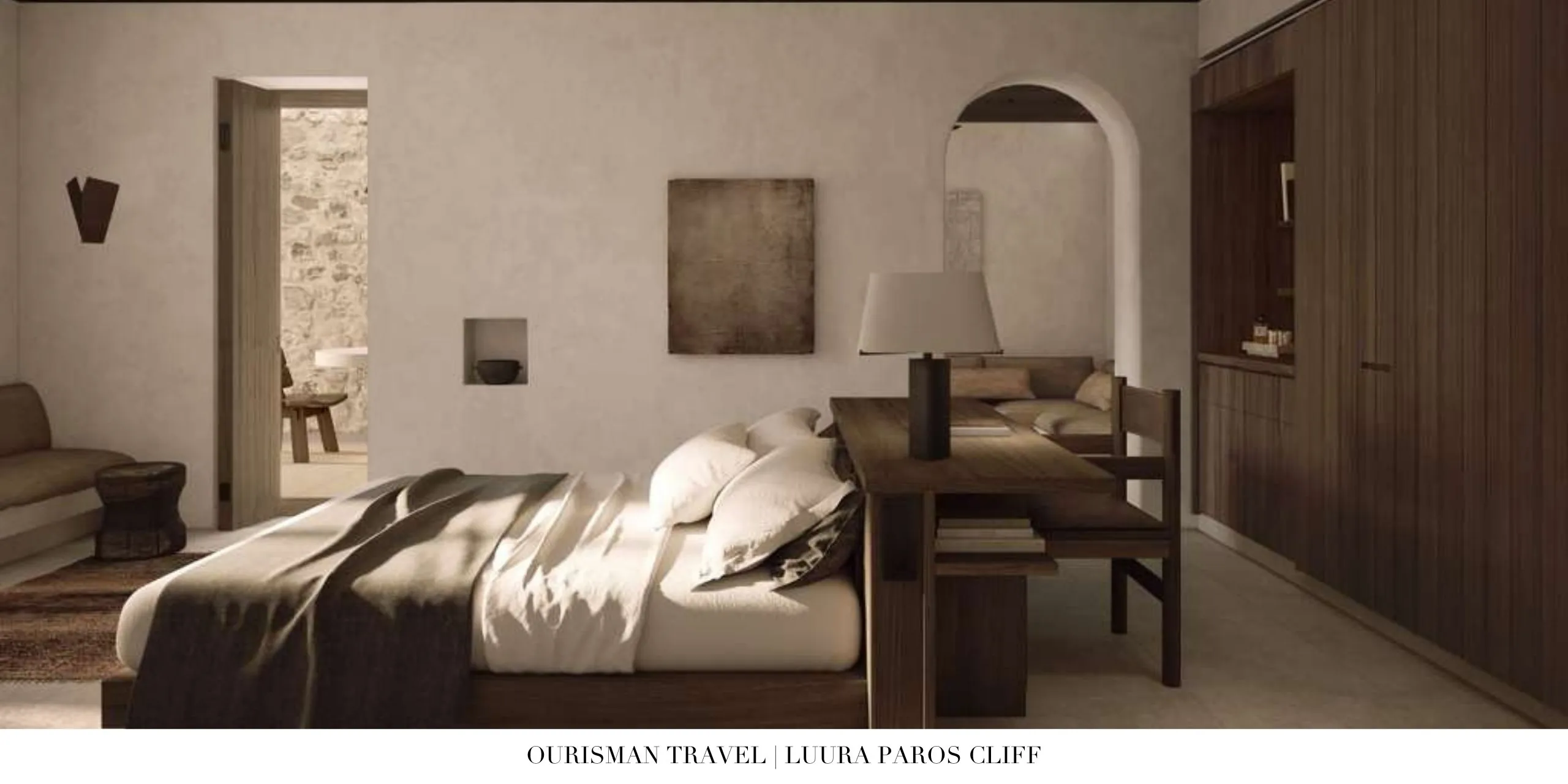 Bedroom with Cycladic-inspired décor at Luura Paros Cliff