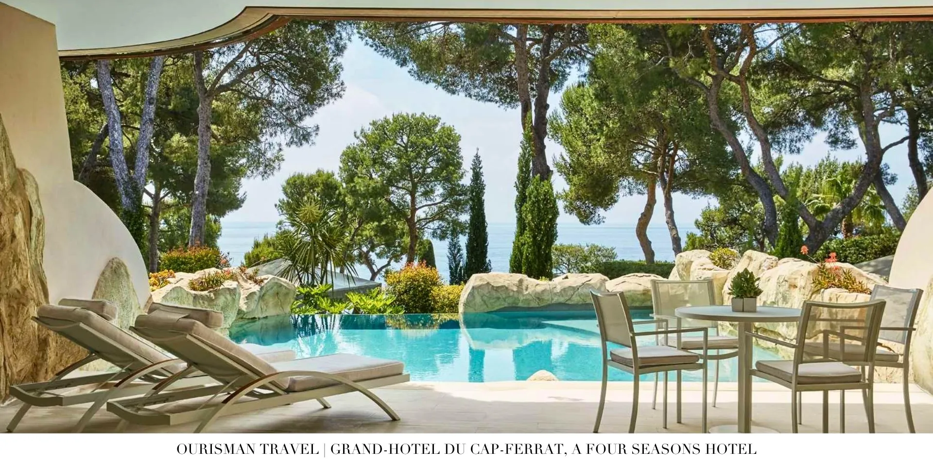 Oceanfront perspective of Grand-Hôtel du Cap-Ferrat with luxury villas, terraces, and sparkling waters
