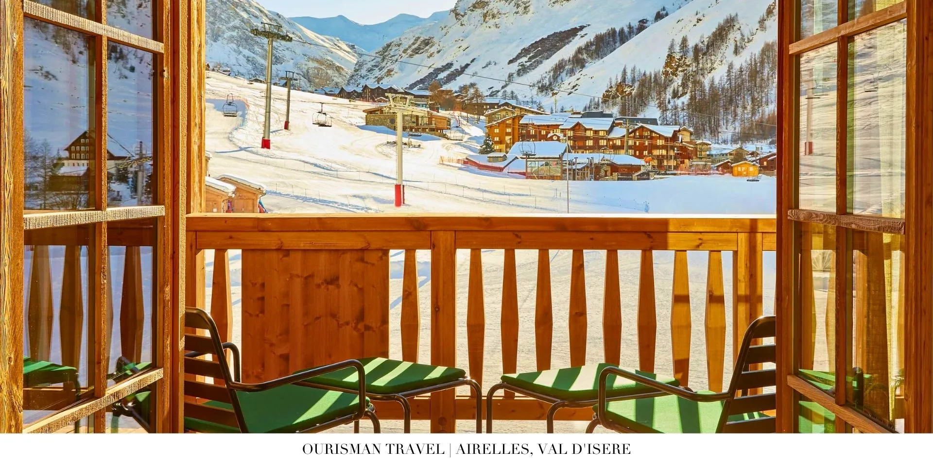 Ski-in/ski-out access at Airelles, Val d’Isère with snow-covered slopes and alpine cabins