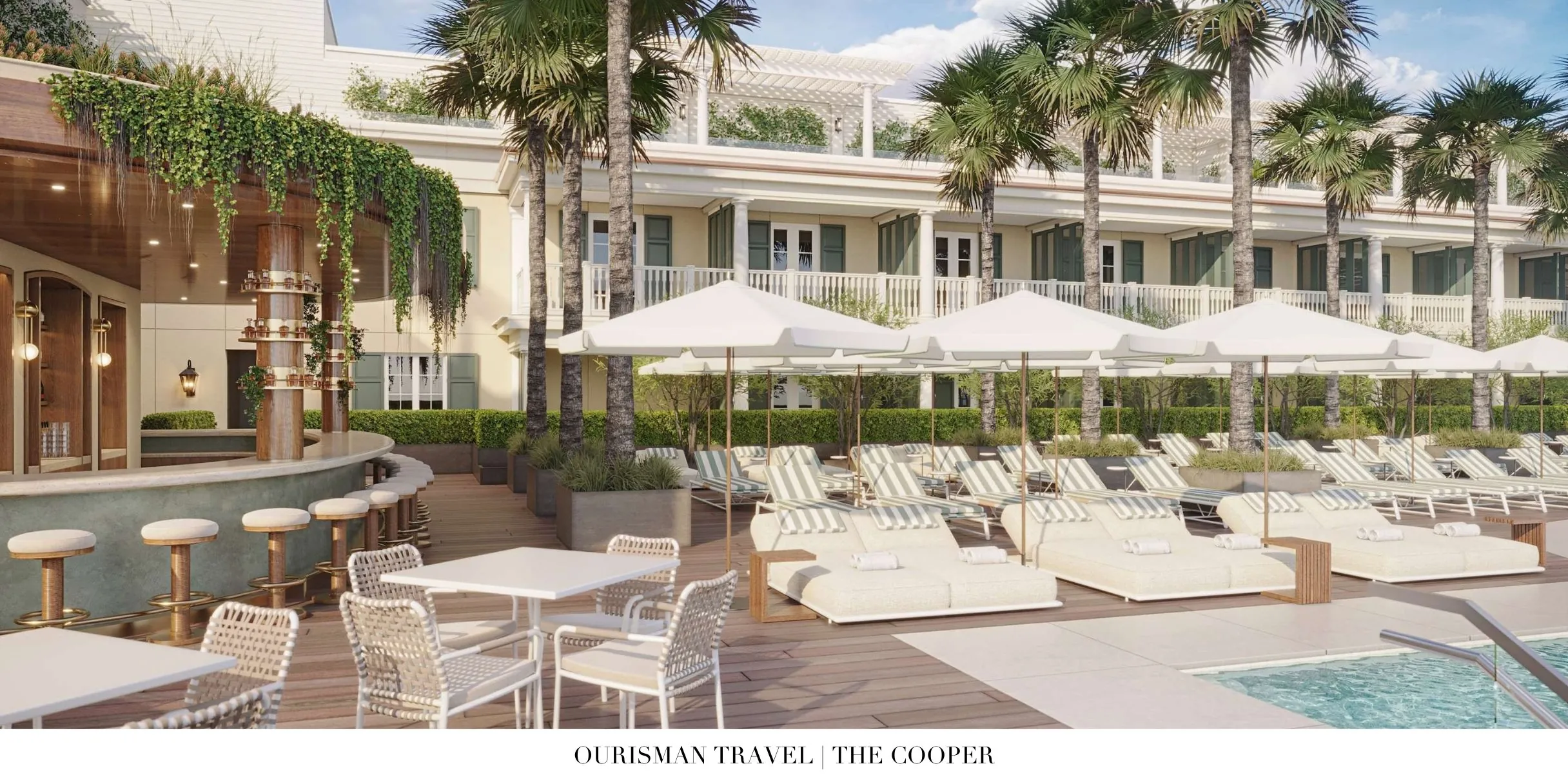 Pool deck and lounge seating at The Cooper hotel