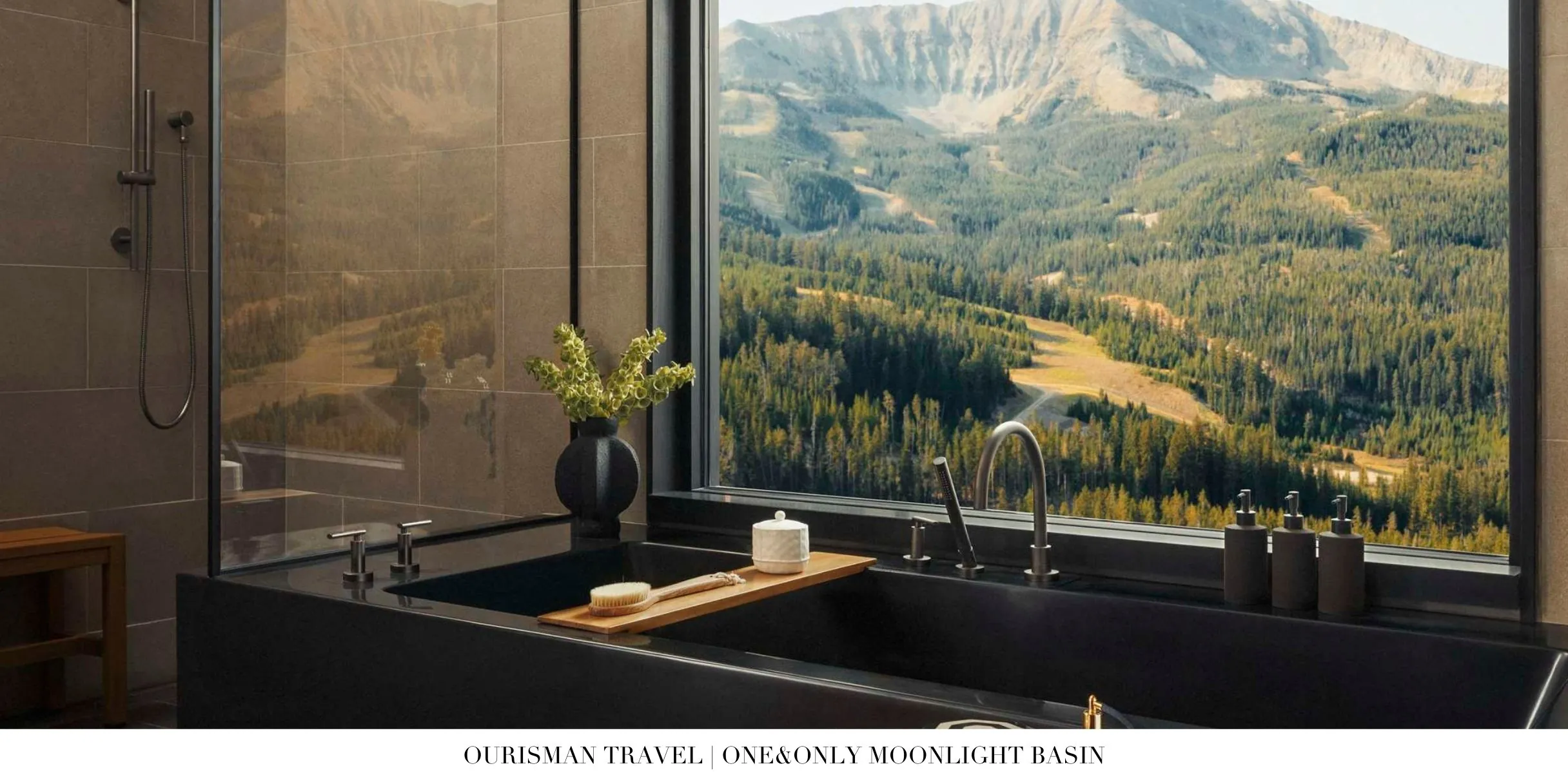 Freestanding tub with mountain views at One&Only Moonlight Basin