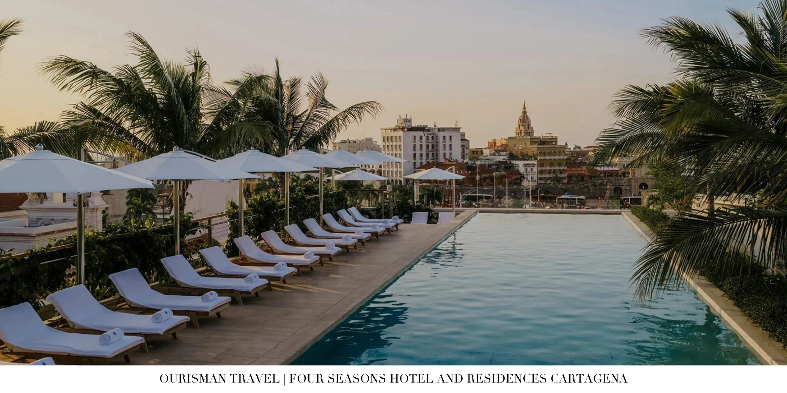 Sunset view from infinity pool at Four Seasons Cartagena