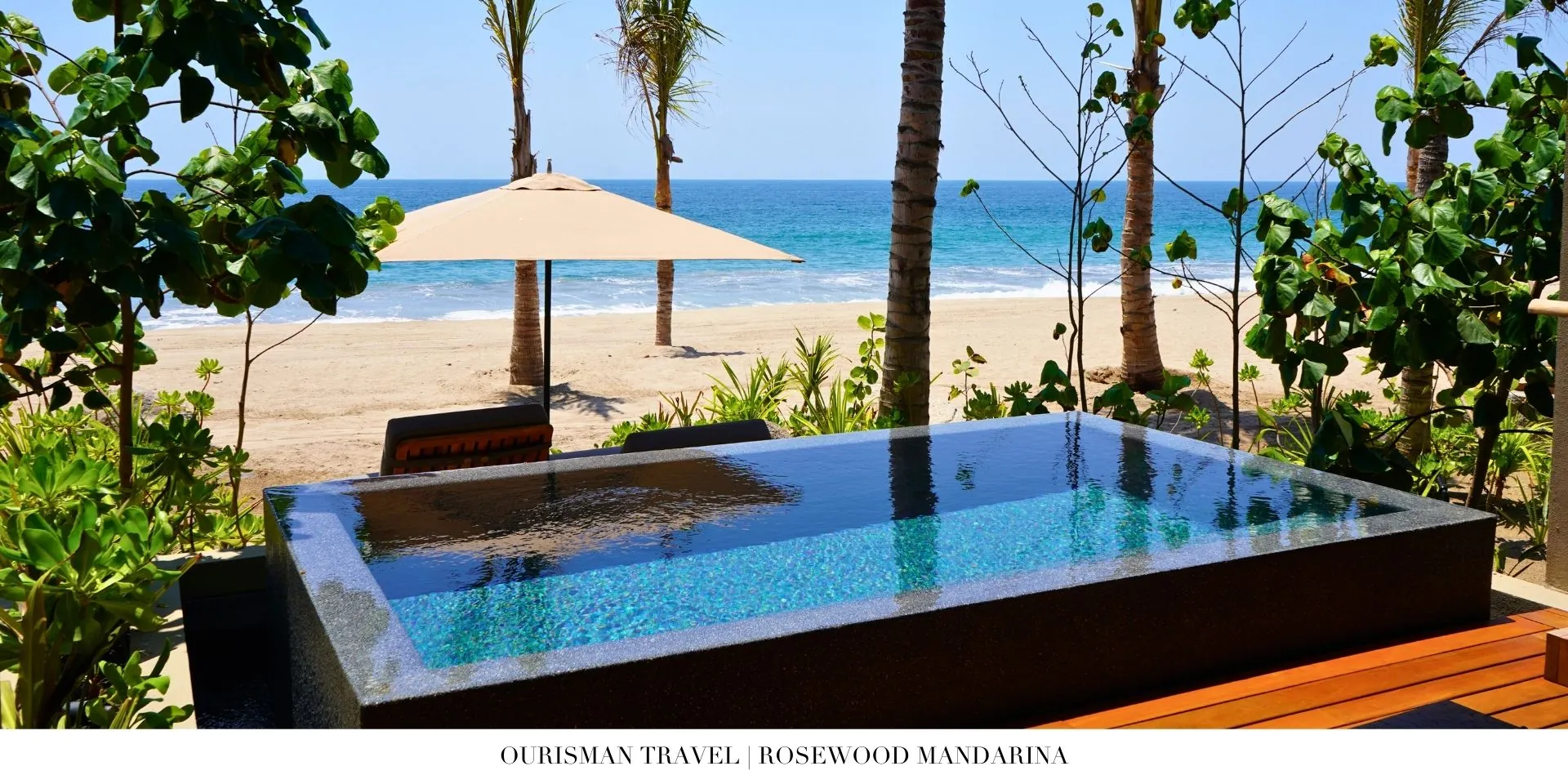 Infinity plunge pool at Rosewood Mandarina overlooking the Pacific Ocean and dramatic coastline