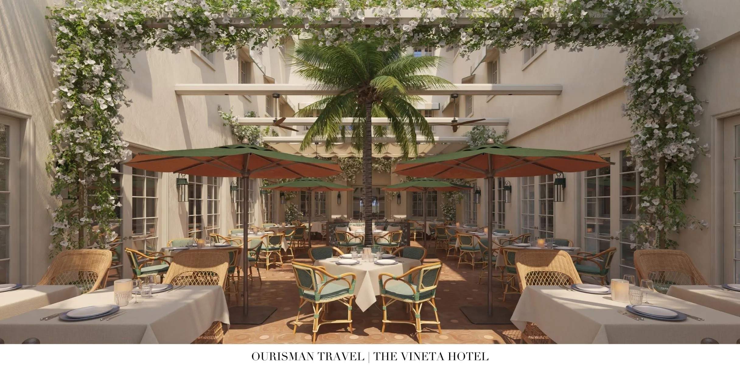 Outdoor terrace dining at The Vineta Palm Beach
