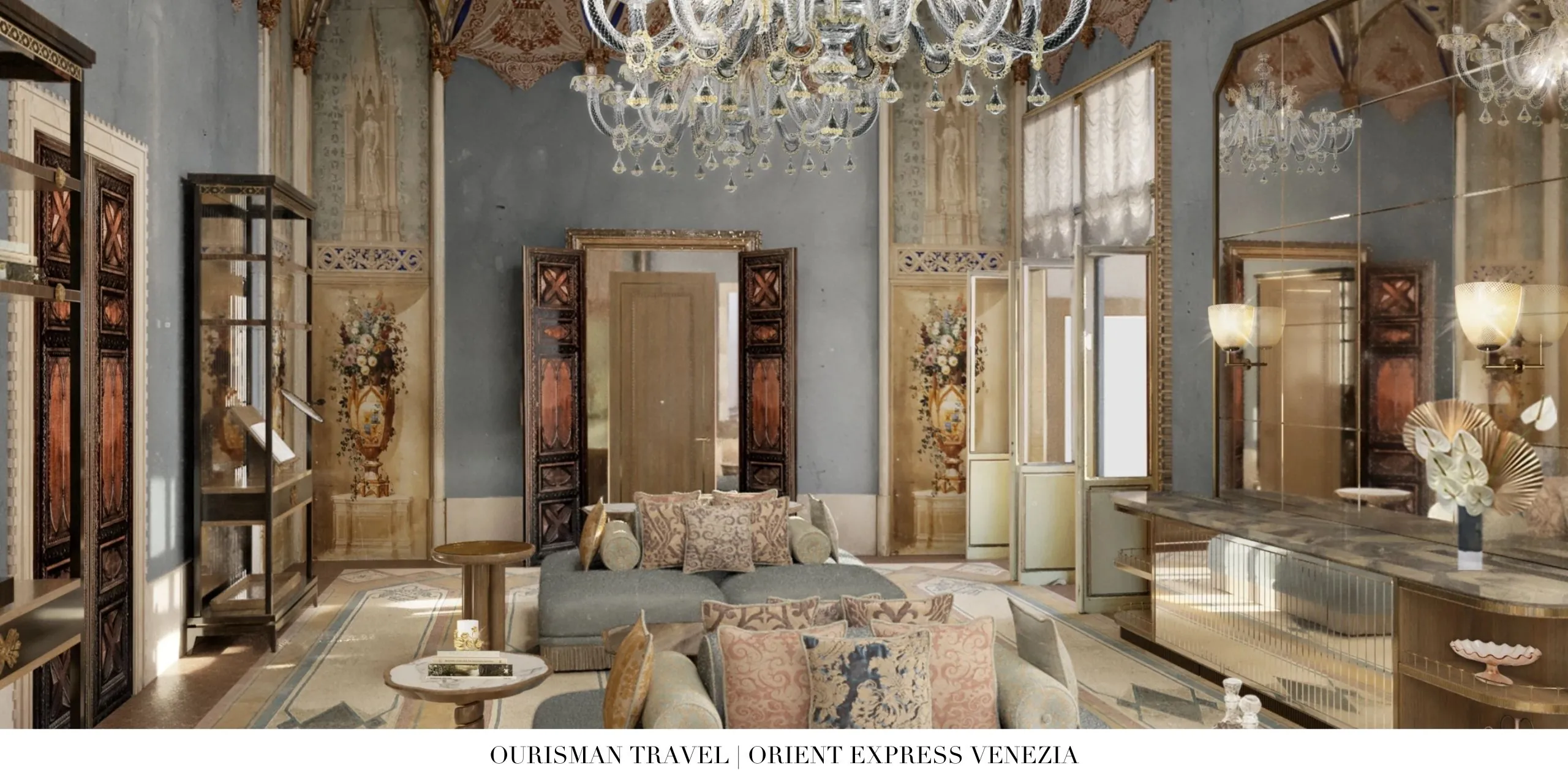 20. Lounge area with historical Venetian details at Orient Express Venice Hotel