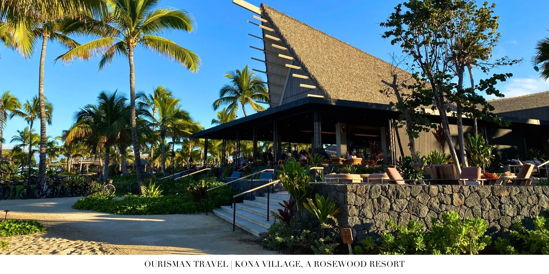 Kona Village dining pavilion with ocean views and traditional Hawaiian architecture