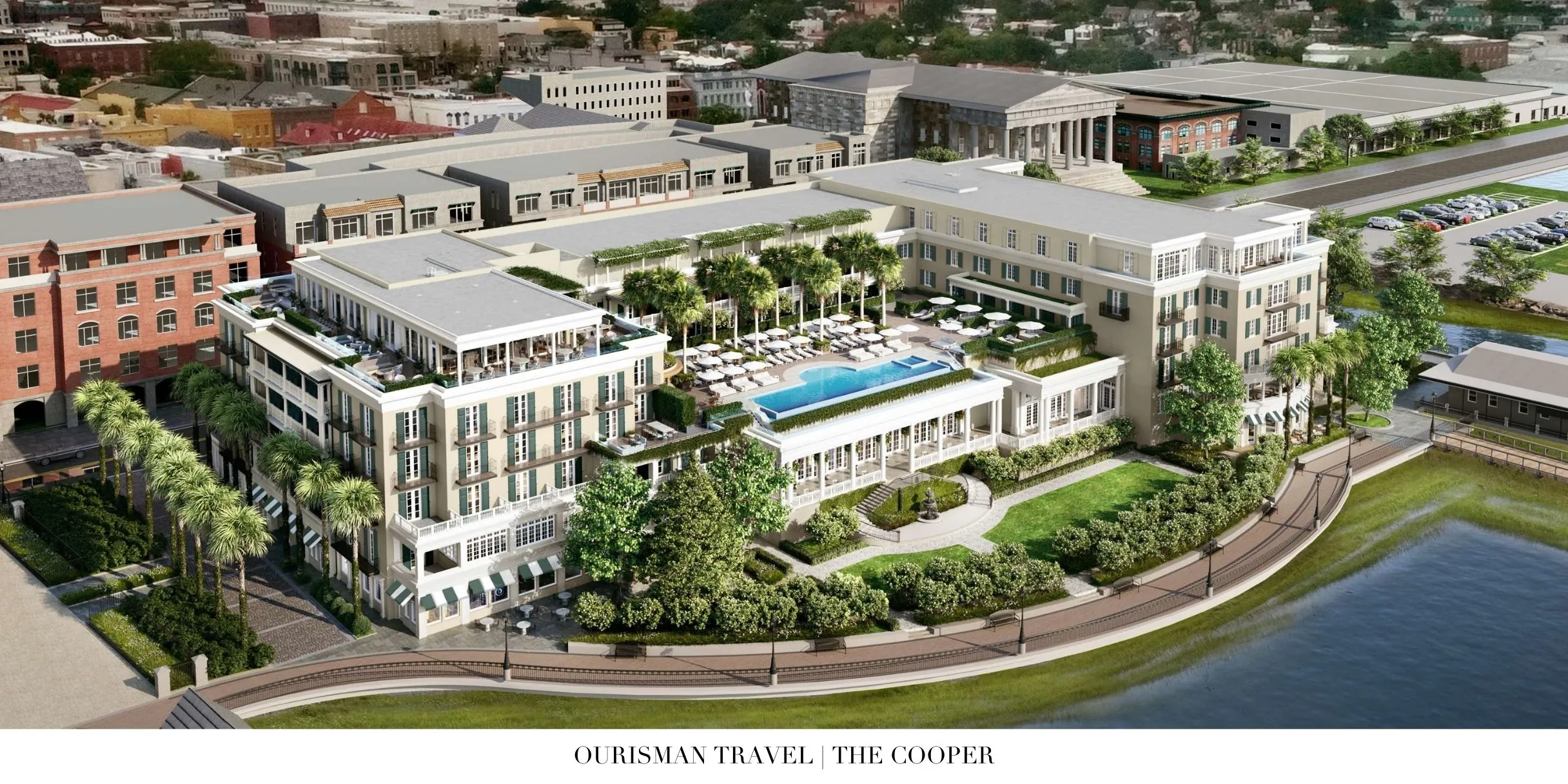 Rooftop pool with views of Charleston harbor at The Cooper