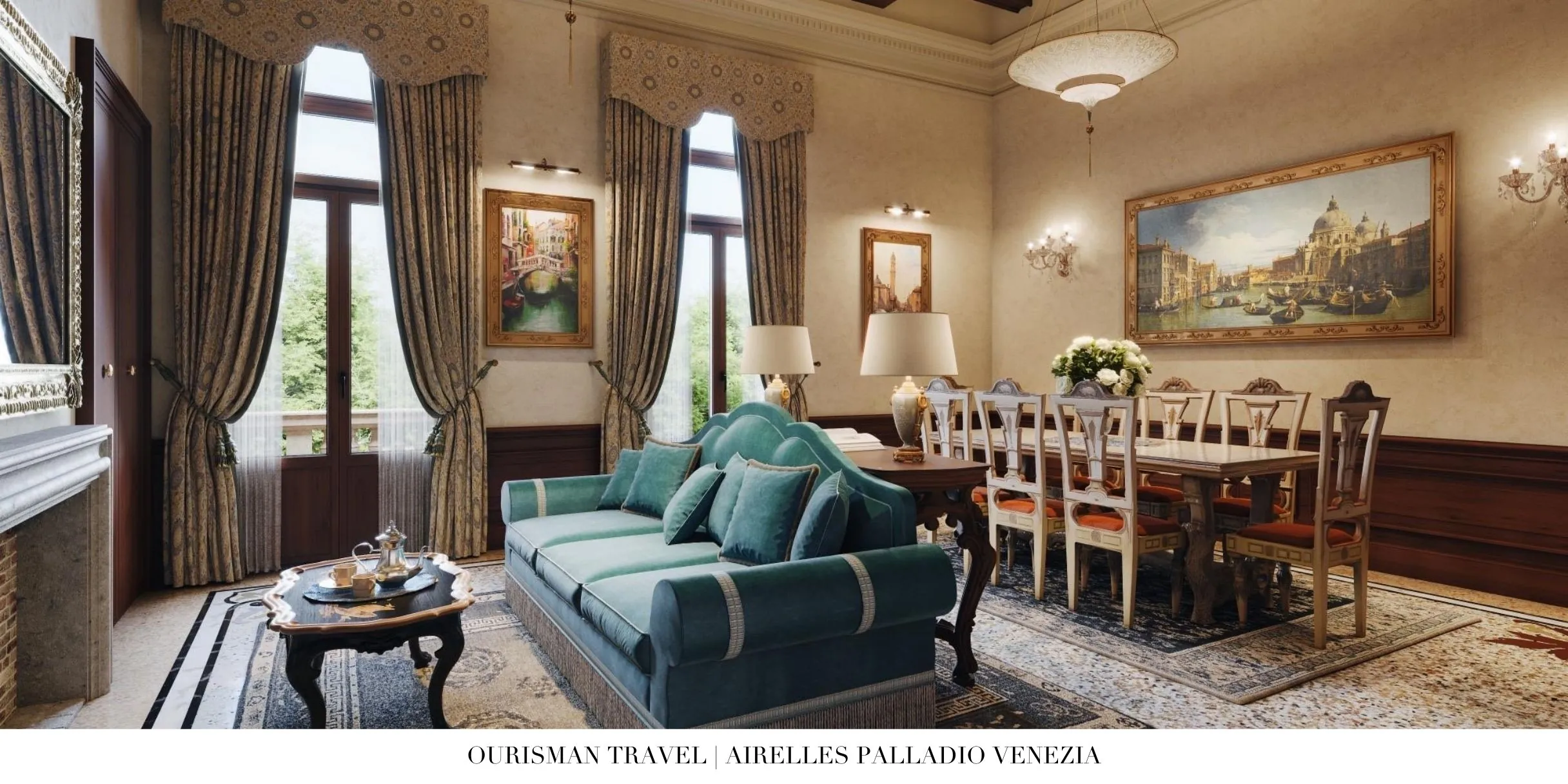 Elegant dining room with lagoon views at Airelles Venezia