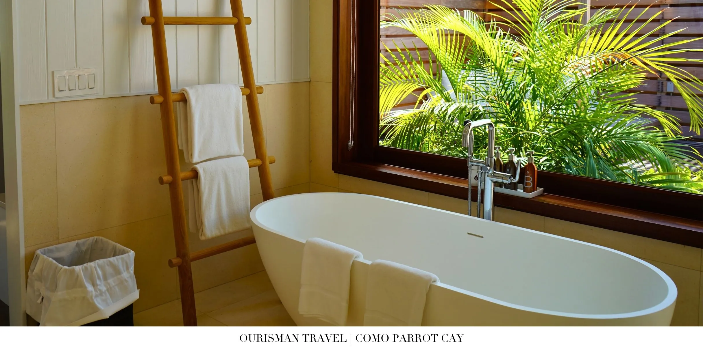 Spa-inspired bathroom at COMO Parrot Cay featuring soaking tub, double vanity, and serene design