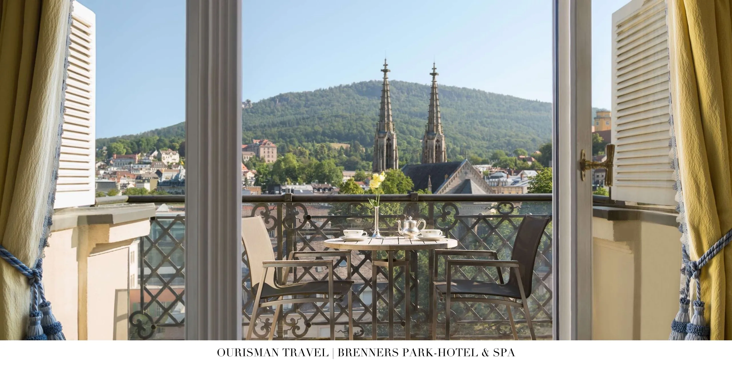 Suite with sitting area and park-facing terrace at Brenners Park-Hotel & Spa