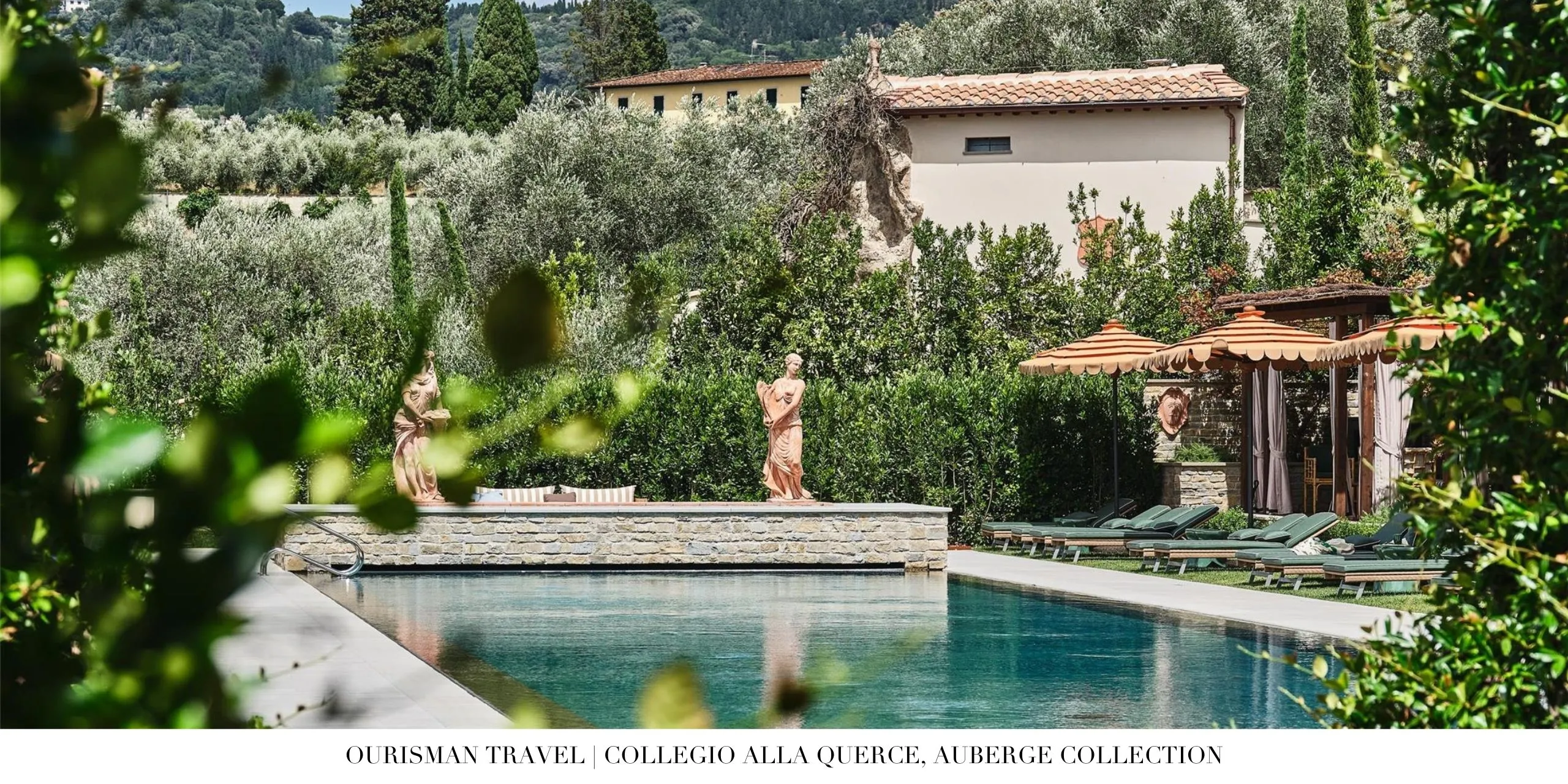 Outdoor pool with loungers and Tuscan views at Collegio alla Querce