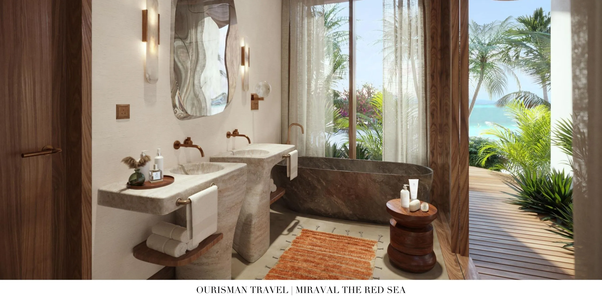 Spa-inspired bathroom with soaking tub at Miraval The Red Sea